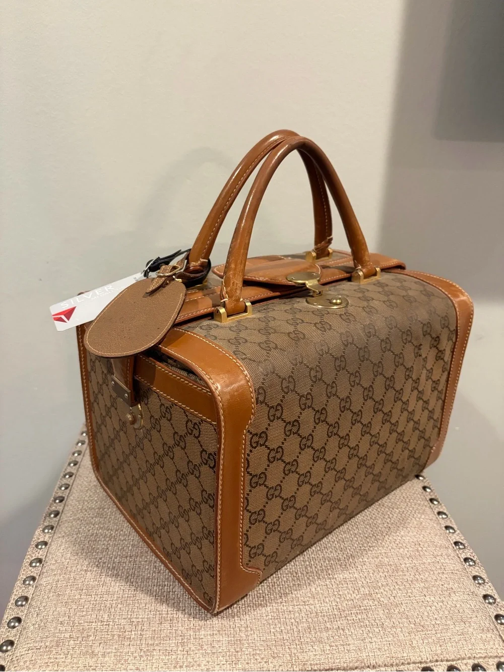Vintage Gucci Brown Monogram Top-Handle Train Case 90s - Picture 1 of 9